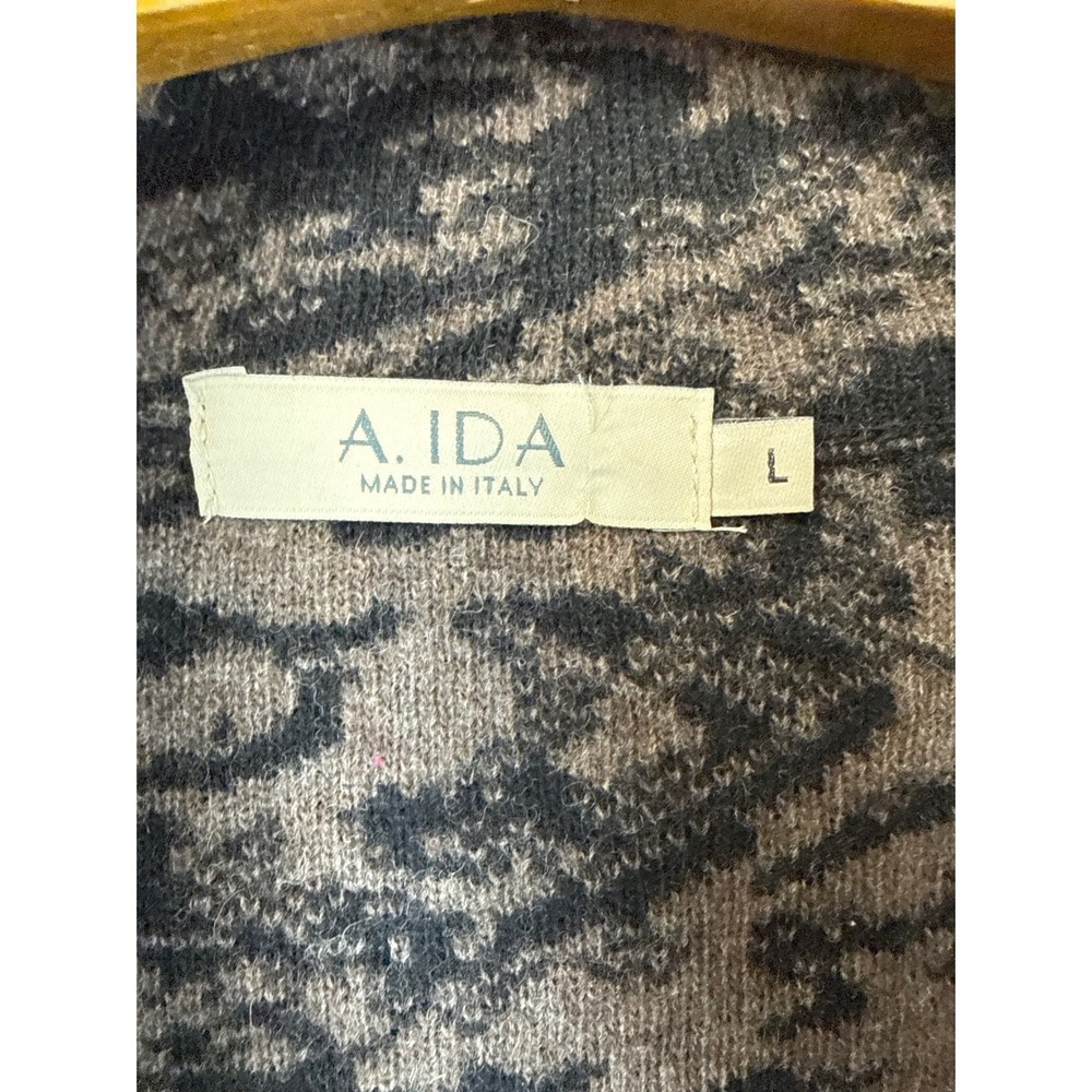 A.IDA Italy Wool Blend Full Zip Damask Cardigan Luxury Sweater Women Size L Aida - Picture 5 of 15